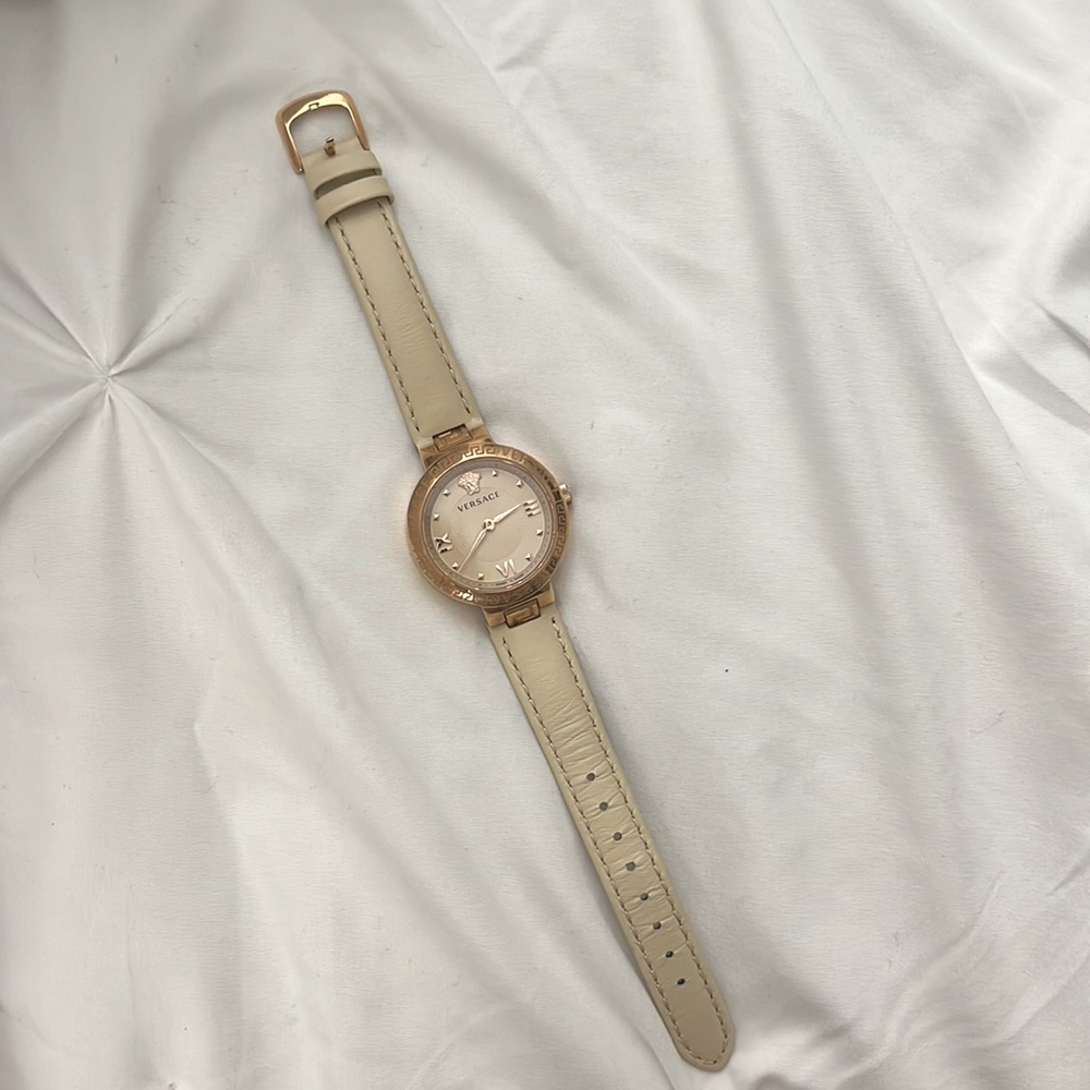Versace Rose Gold Leather Strap Watch, 36mm (Never worn)